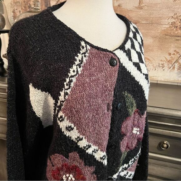 Croft & Barrow Black Embroidered Cardigan Sweater Size Size XL - Picture 2 of 7